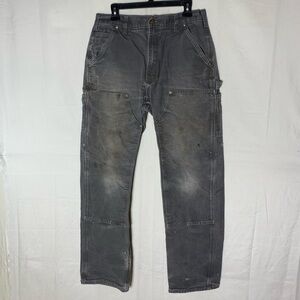 Carhartt Expertly Worn In Grey Double Knee Duck Canvas Work Pants 32 Streetwear